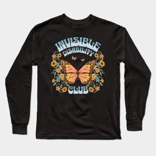 Invisible Disability Club Shirt Funny Hidden Illness Retro Butterfly Long Sleeve T-Shirt